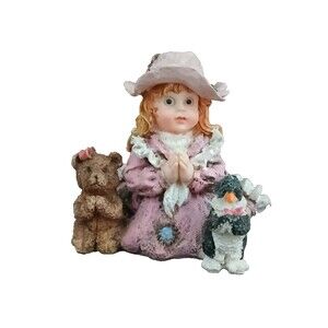 K's Collection Little Girl Praying with Pet Animals Figurine Resin Country Chic